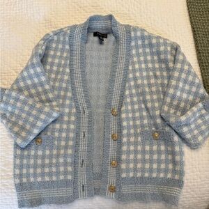 Blue and White Checkered Bloomingdales Sweater